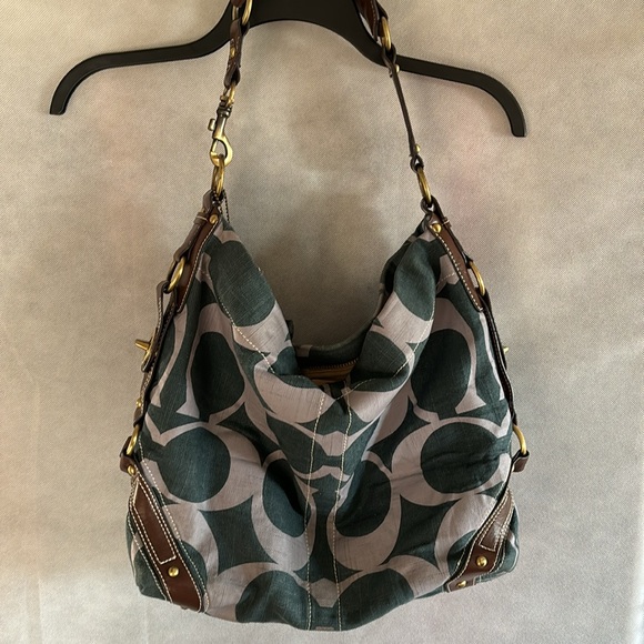 Denim green fabric handbag - Picture 2 of 9